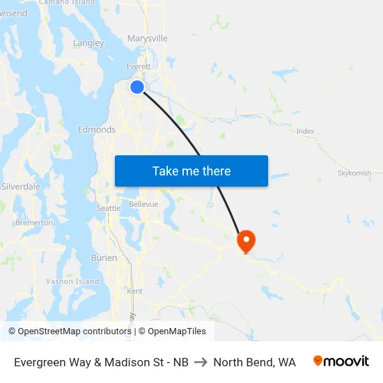 Evergreen Way & Madison St - NB to North Bend, WA map