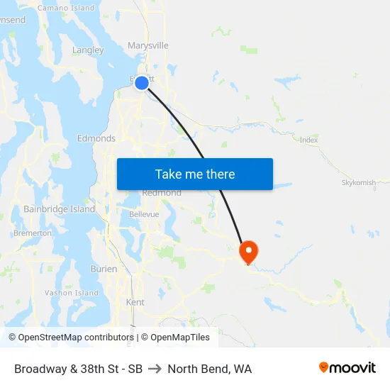 Broadway & 38th St - SB to North Bend, WA map