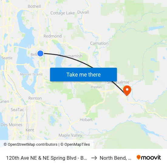 120th Ave NE & NE Spring Blvd - Bay 1 to North Bend, WA map