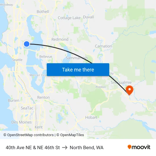 40th Ave NE & NE 46th St to North Bend, WA map