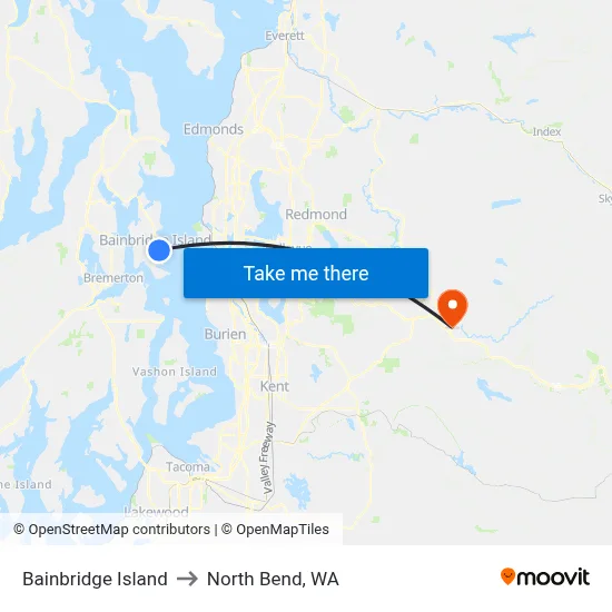 Bainbridge Island to North Bend, WA map