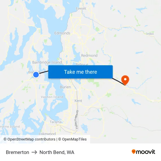 Bremerton to North Bend, WA map