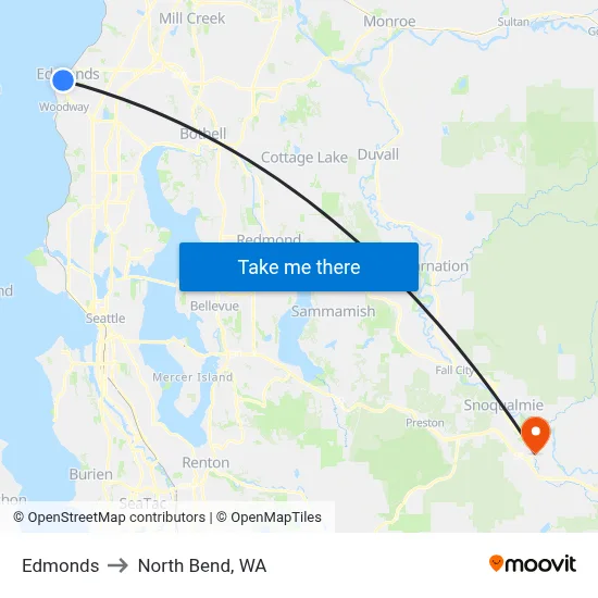 Edmonds to North Bend, WA map