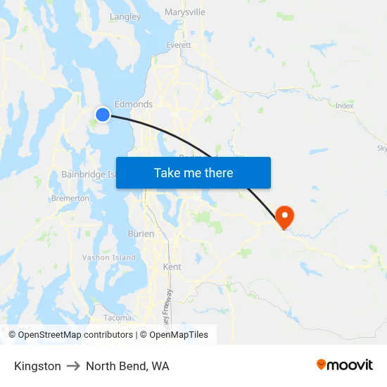 Kingston to North Bend, WA map