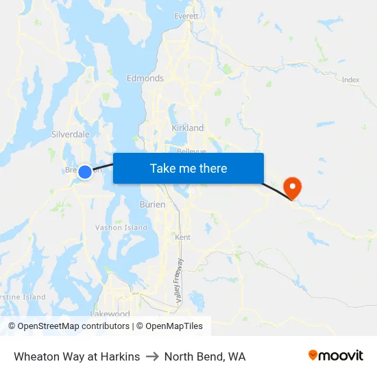 Wheaton Way at Harkins to North Bend, WA map
