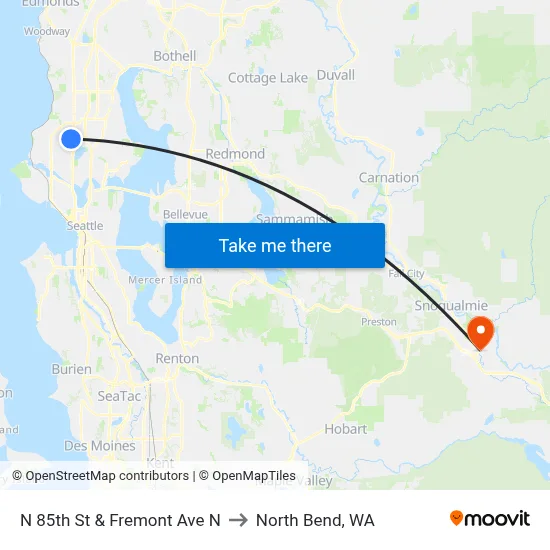 N 85th St & Fremont Ave N to North Bend, WA map