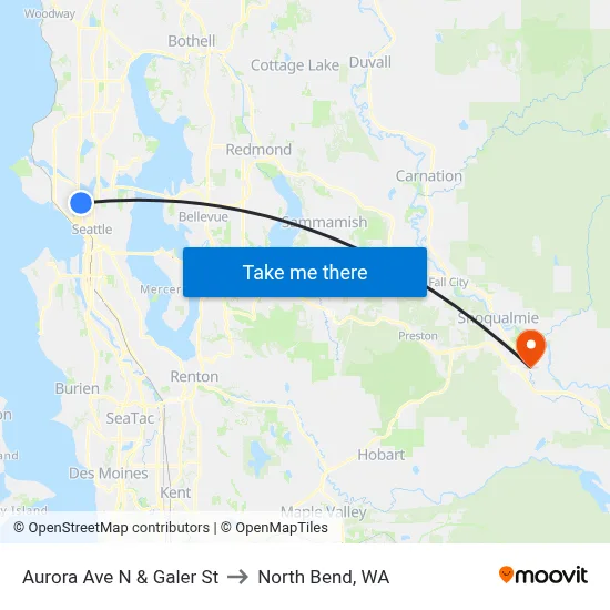 Aurora Ave N & Galer St to North Bend, WA map