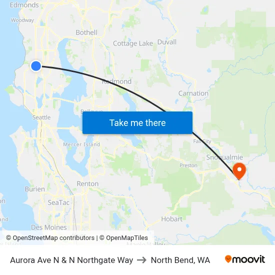 Aurora Ave N & N Northgate Way to North Bend, WA map