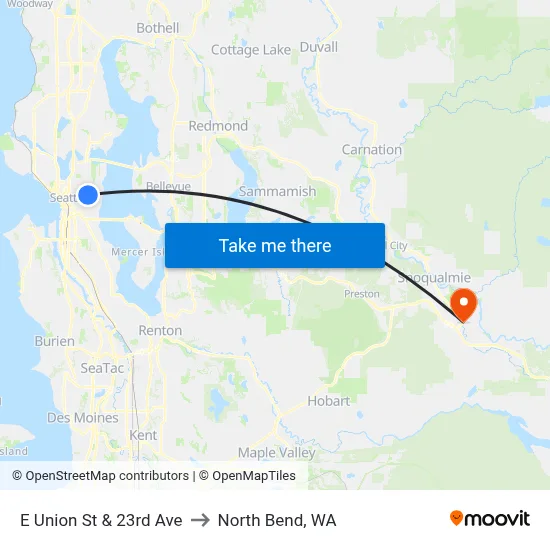E Union St & 23rd Ave to North Bend, WA map