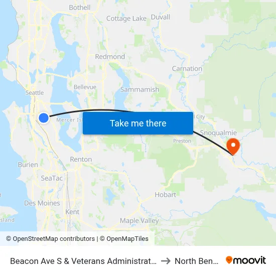 Beacon Ave S & Veterans Administration Hospital to North Bend, WA map