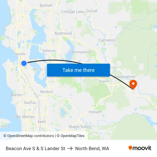 Beacon Ave S & S Lander St to North Bend, WA map