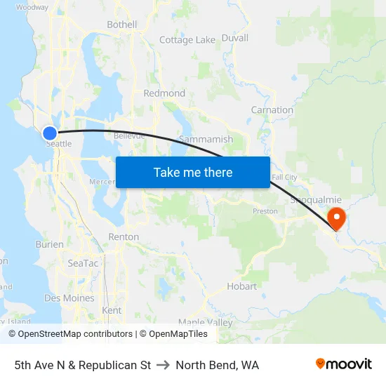 5th Ave N & Republican St to North Bend, WA map
