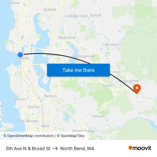 5th Ave N & Broad St to North Bend, WA map