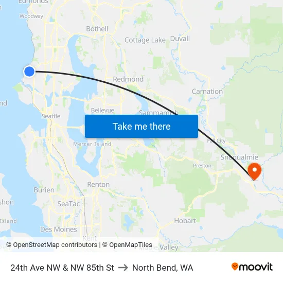 24th Ave NW & NW 85th St to North Bend, WA map