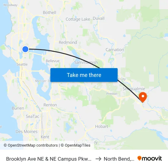 Brooklyn Ave NE & NE Campus Pkwy - Bay 3 to North Bend, WA map