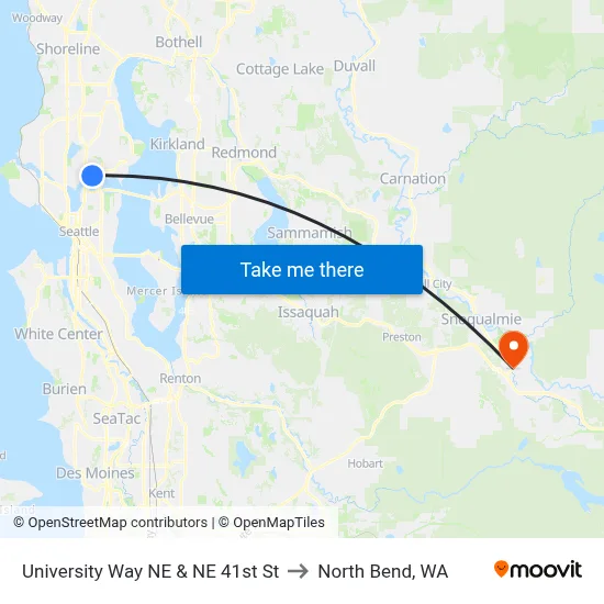 University Way NE & NE 41st St to North Bend, WA map