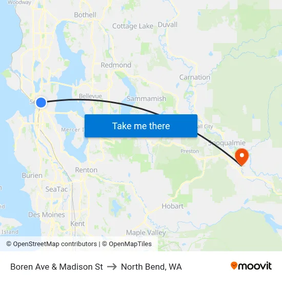 Boren Ave & Madison St to North Bend, WA map