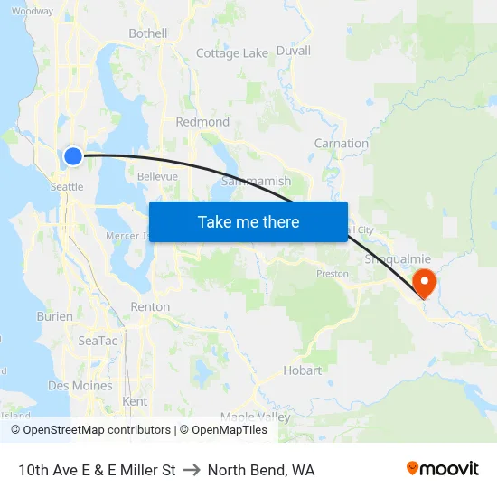 10th Ave E & E Miller St to North Bend, WA map
