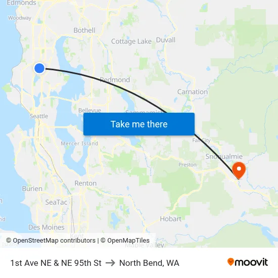 1st Ave NE & NE 95th St to North Bend, WA map