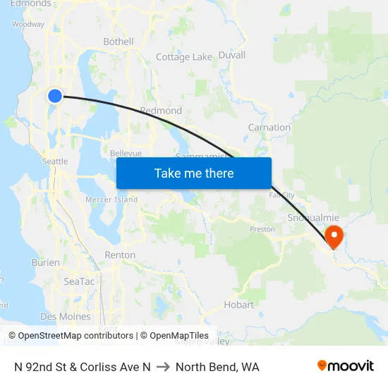 N 92nd St & Corliss Ave N to North Bend, WA map