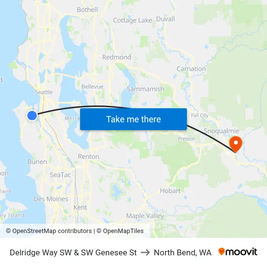 Delridge Way SW & SW Genesee St to North Bend, WA map