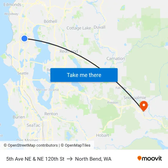 5th Ave NE & NE 120th St to North Bend, WA map
