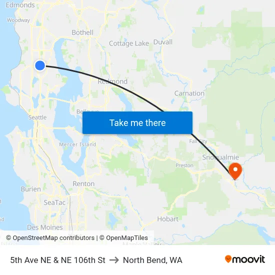 5th Ave NE & NE 106th St to North Bend, WA map