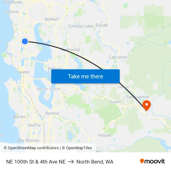 NE 100th St & 4th Ave NE to North Bend, WA map