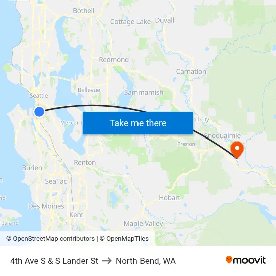 4th Ave S & S Lander St to North Bend, WA map