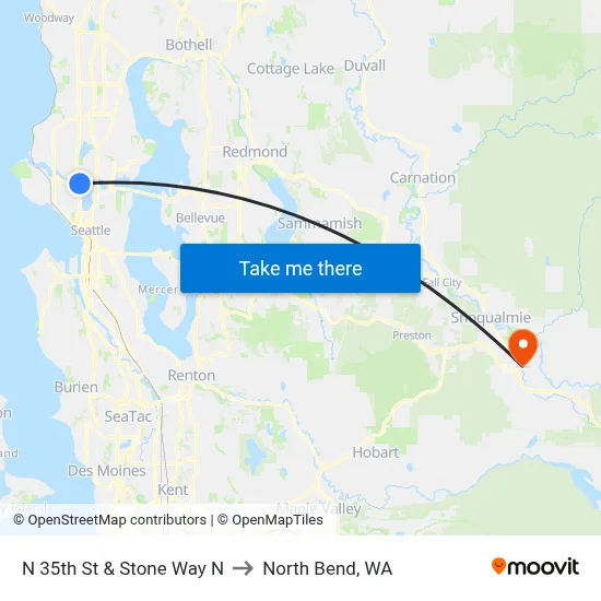 N 35th St & Stone Way N to North Bend, WA map
