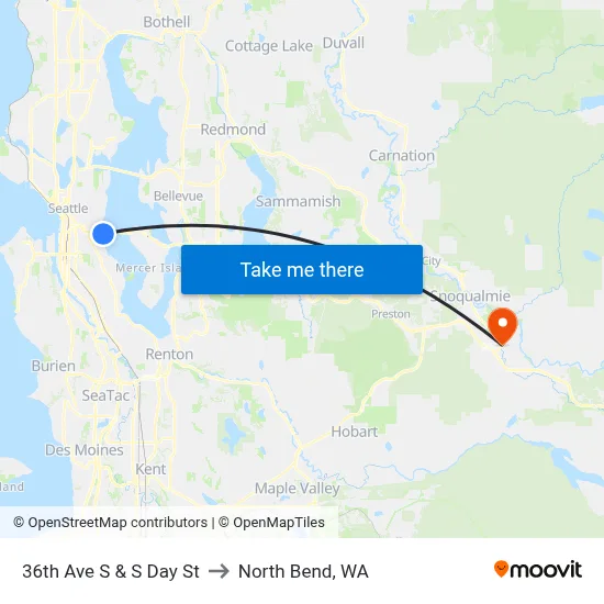 36th Ave S & S Day St to North Bend, WA map