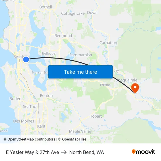 E Yesler Way & 27th Ave to North Bend, WA map
