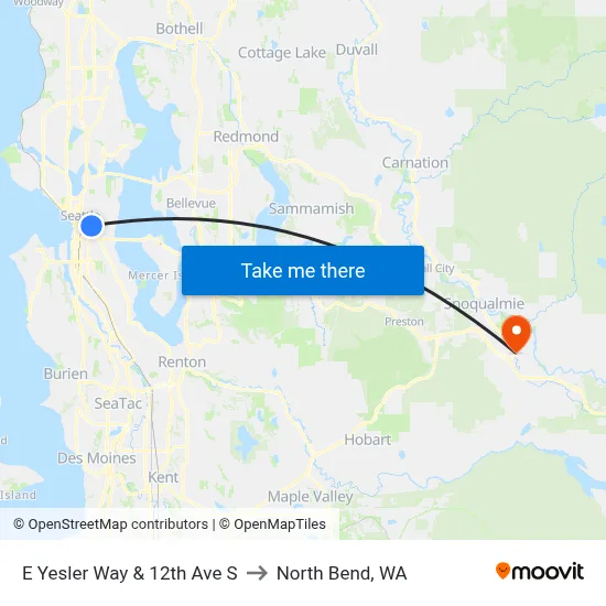E Yesler Way & 12th Ave S to North Bend, WA map