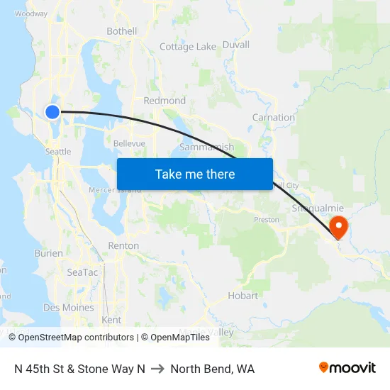 N 45th St & Stone Way N to North Bend, WA map