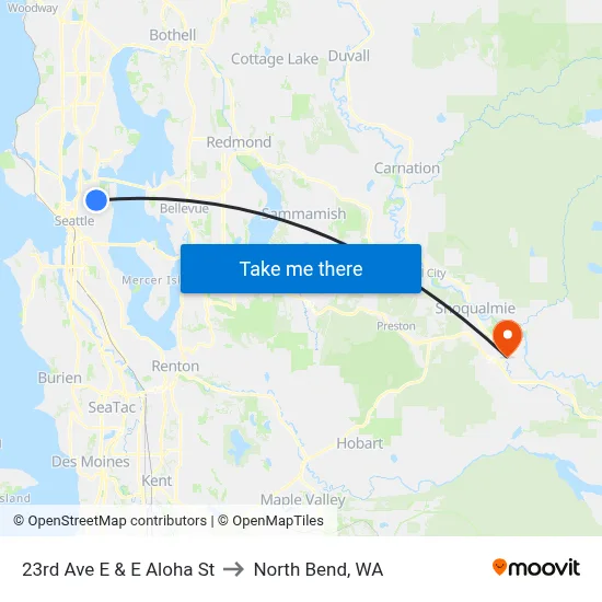 23rd Ave E & E Aloha St to North Bend, WA map