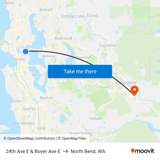 24th Ave E & Boyer Ave E to North Bend, WA map