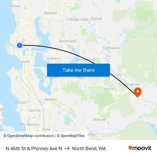 N 46th St & Phinney Ave N to North Bend, WA map
