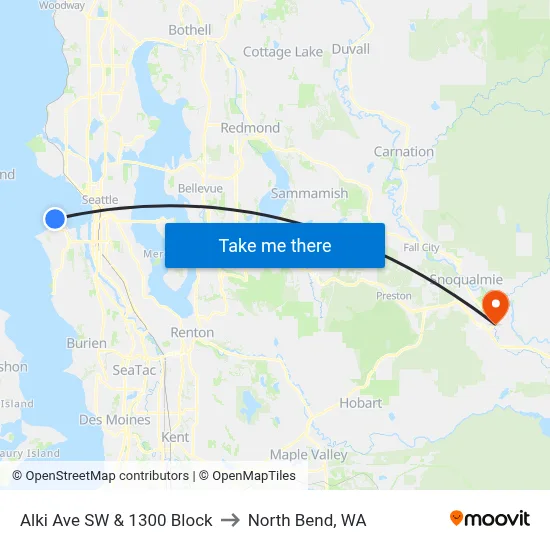 Alki Ave SW & 1300 Block to North Bend, WA map