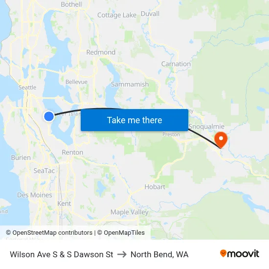 Wilson Ave S & S Dawson St to North Bend, WA map