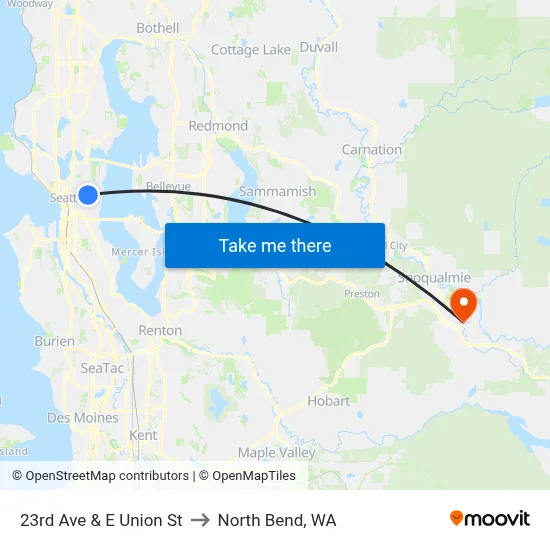 23rd Ave & E Union St to North Bend, WA map
