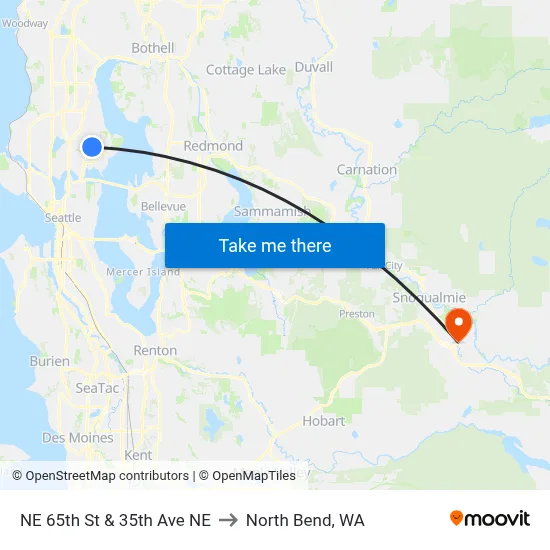 NE 65th St & 35th Ave NE to North Bend, WA map