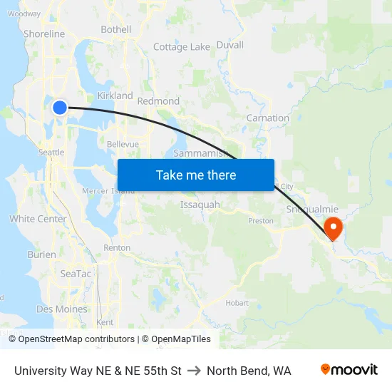 University Way NE & NE 55th St to North Bend, WA map
