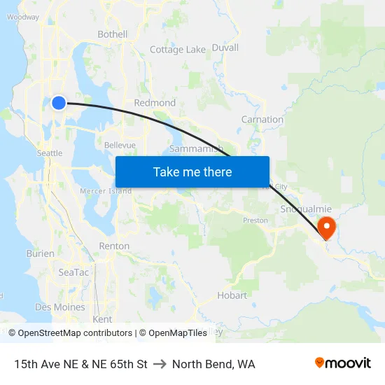 15th Ave NE & NE 65th St to North Bend, WA map