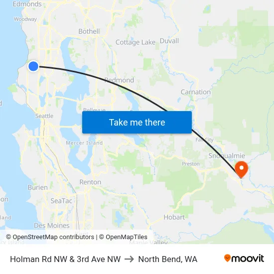 Holman Rd NW & 3rd Ave NW to North Bend, WA map