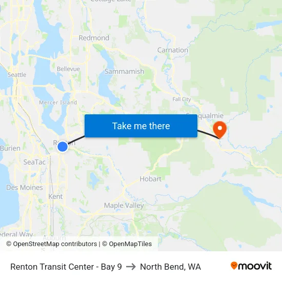Renton Transit Center - Bay 9 to North Bend, WA map