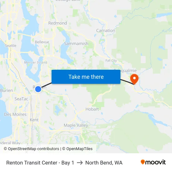 Renton Transit Center - Bay 1 to North Bend, WA map