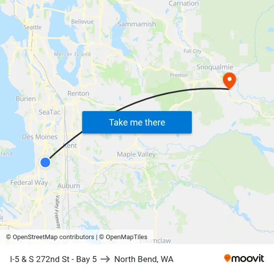 I-5 & S 272nd St - Bay 5 to North Bend, WA map