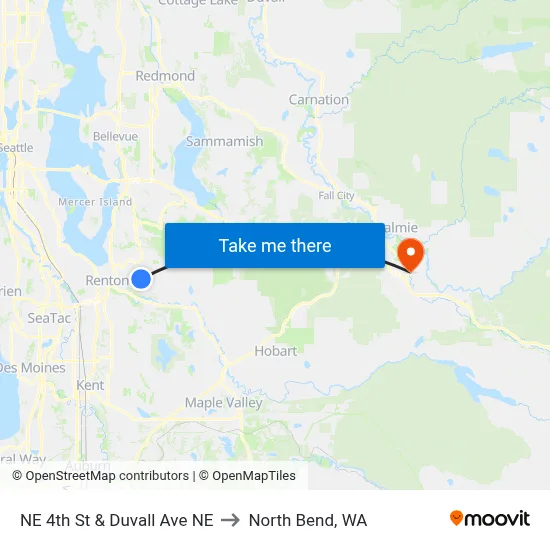 NE 4th St & Duvall Ave NE to North Bend, WA map
