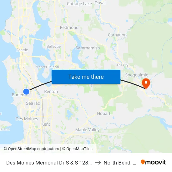 Des Moines Memorial Dr S & S 128th St to North Bend, WA map