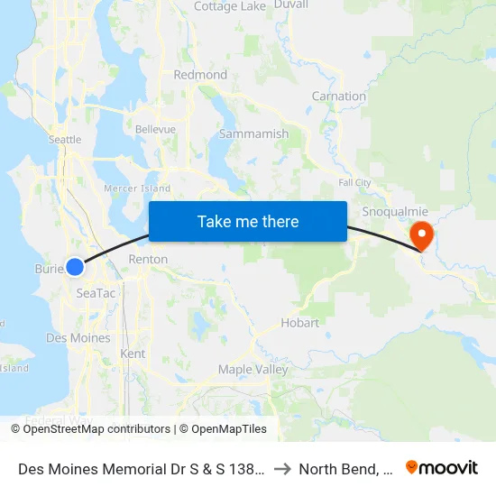 Des Moines Memorial Dr S & S 138th St to North Bend, WA map
